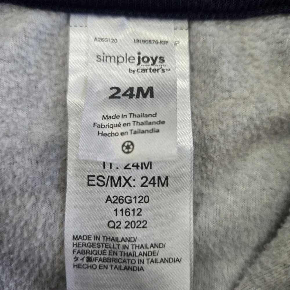 Simple Joys by Carter's Boys 24M Full Zip Hooded Jacket Gray Fleece Cozy Toddler